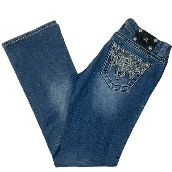 Miss Me Denim - MISS ME EASY BOOT RHINESTONE EMBROIDERED DISTRESSED BOOTCUT JEANS